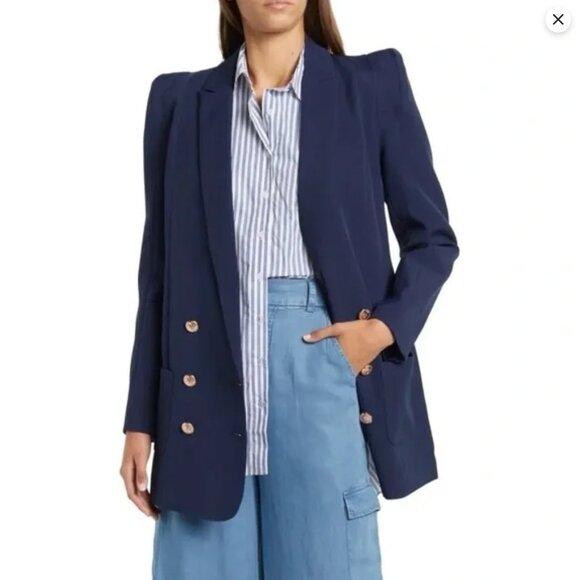 NWT WALTER BAKER Boss Double Breasted Peak Lapel Preppy Blazer Blue Sz S - Picture 1 of 13